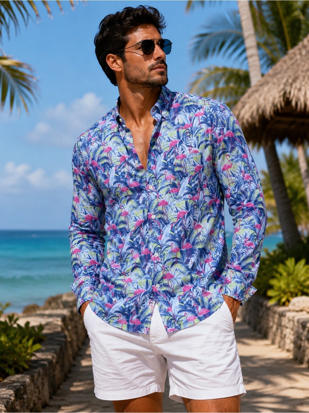 Button-Up Shirt Michael’s Tropical Flamingo – Beach & Vacation Style size M